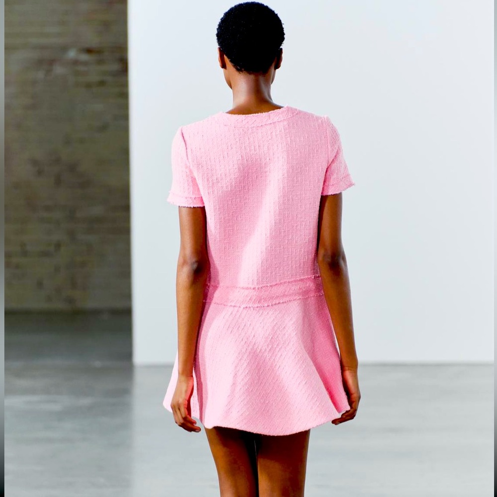 Zara SHORT STRUCTURED DRESS ZW COLLECTION ,pink , textured, - Picture 10 of 15
